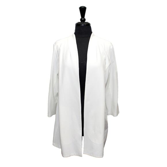 B0 Auth NWoT New EILEEN FISHER White Long Stretch Blazer Jacket Size L - Picture 1 of 6